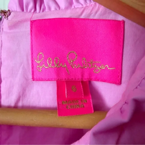 Lilly Pulitzer Elina Cotton Poplin Stretch Tiered Ruffle Rose Pink Dress, 6 - Picture 6 of 16